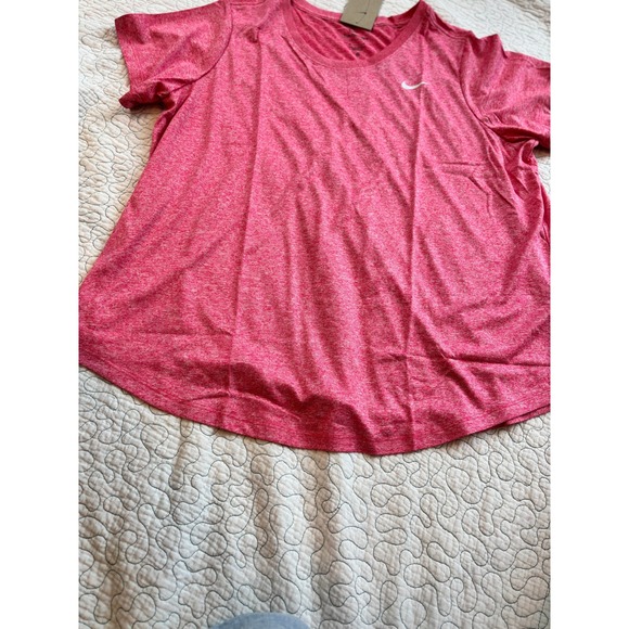 Nike Women's Pink Heather Short Sleeve Dri Fit Swoosh Logo T-Shirt Size 2XL - Picture 3 of 4